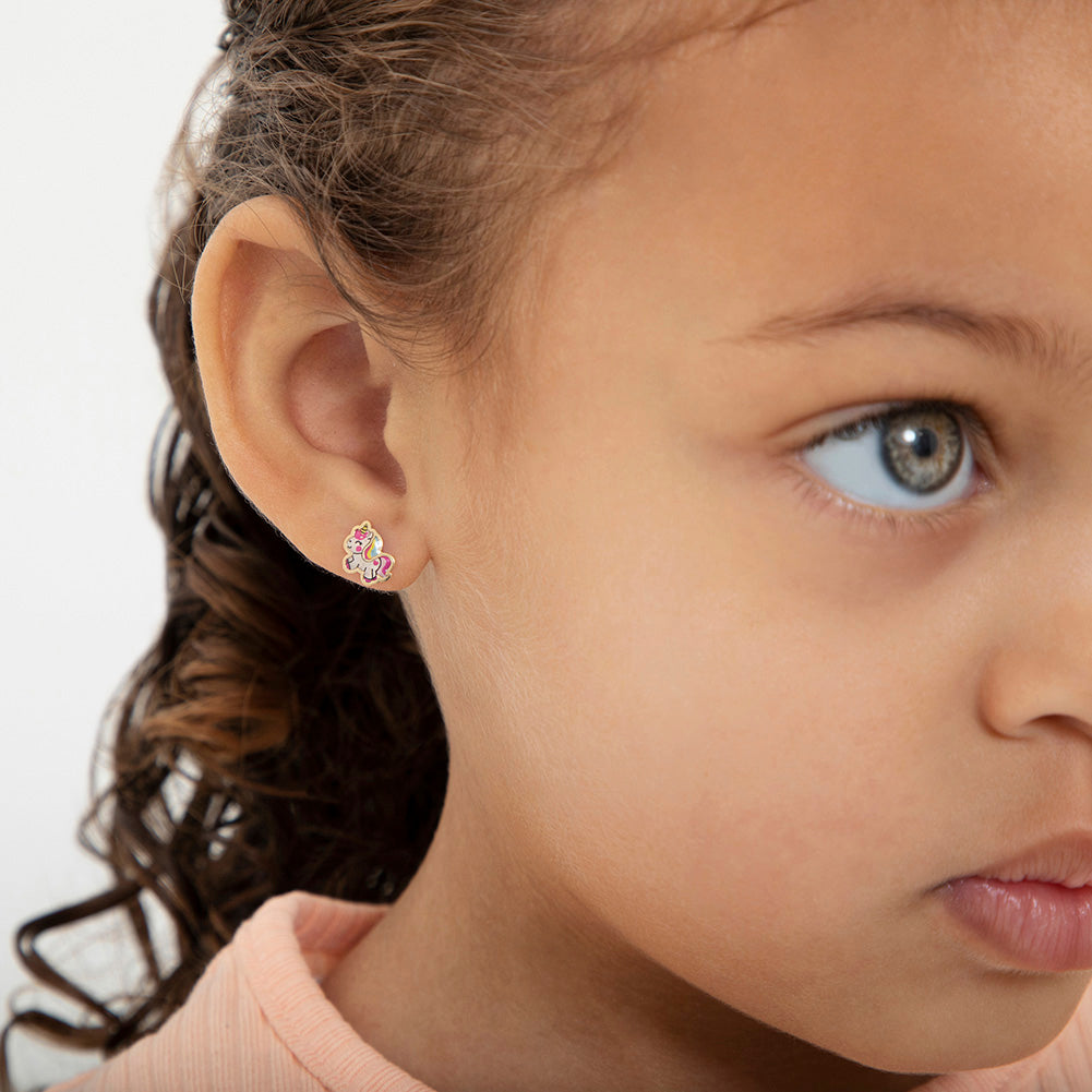 14k Gold Heart Lock Kids / Children's / Girls Safety Screw Back Earrin